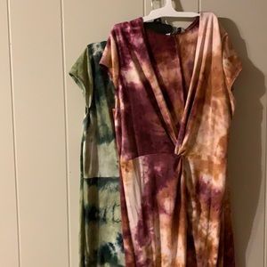 NWT (2) XL Tie Dye Wrap Coverups. Burgundy/orange & Green/lt. green.